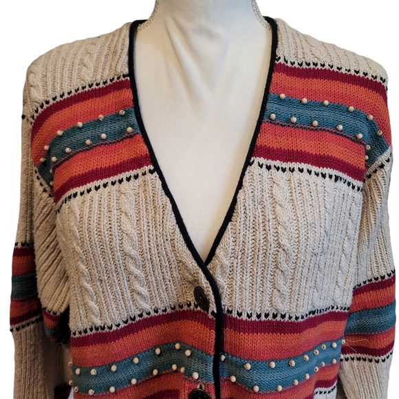 Vintage 90's Russ Beaded Silk Blend Beaded Button Up Cardigan - Picture 2 of 9